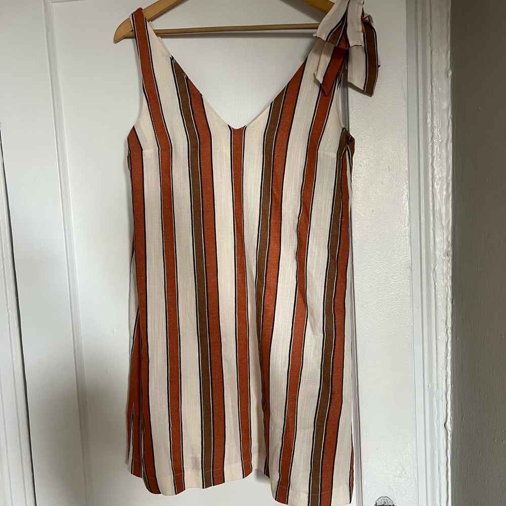 Sezane White and Rust-Striped Sleeveless Shift Dress - Picture 4 of 6